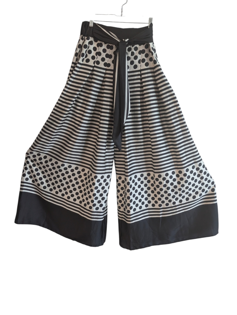 Polka Dot Black White Striped Palazzo Wide Pants Leg Eclectic Statement Piece - Picture 5 of 15